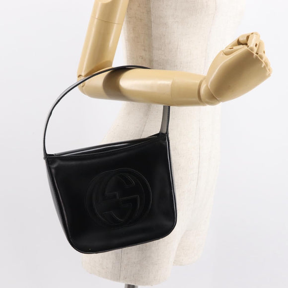 GUCCI Shoulder Bag Enamel Black Silver Auth fm4926