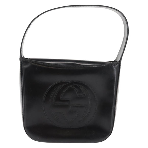GUCCI Shoulder Bag Enamel Black Silver Auth fm4926