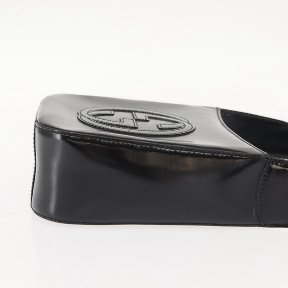 GUCCI Shoulder Bag Enamel Black Silver Auth fm4926