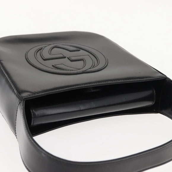 GUCCI Shoulder Bag Enamel Black Silver Auth fm4926