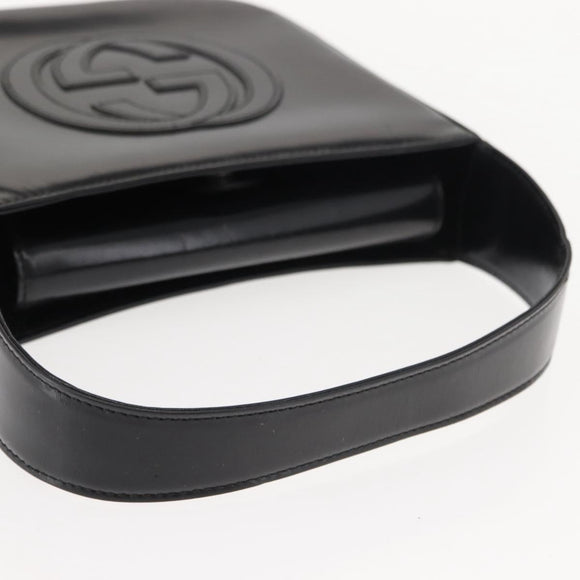 GUCCI Shoulder Bag Enamel Black Silver Auth fm4926