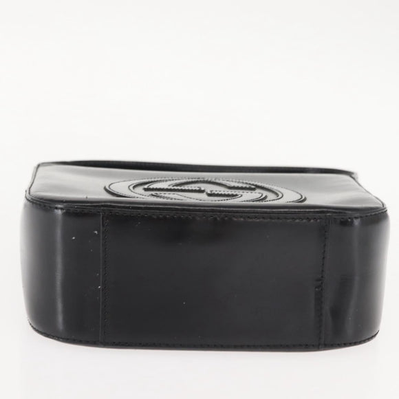 GUCCI Shoulder Bag Enamel Black Silver Auth fm4926