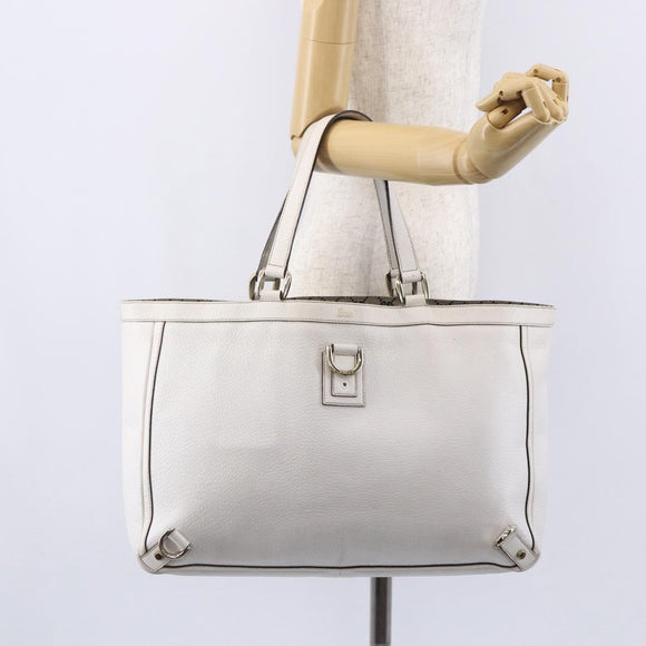 GUCCI Abbey Tote Bag Leather White Gold 141472 Auth fm4928