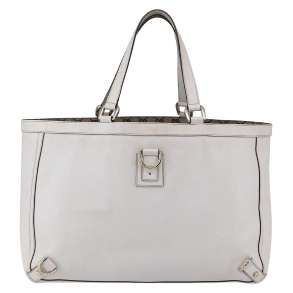 GUCCI Abbey Tote Bag Leather White Gold 141472 Auth fm4928
