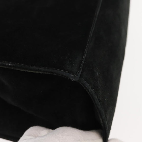 Salvatore Ferragamo Gancini Chain Shoulder Bag Suede Black Gold Auth fm4930