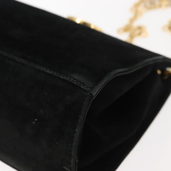 Salvatore Ferragamo Gancini Chain Shoulder Bag Suede Black Gold Auth fm4930