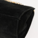 Salvatore Ferragamo Gancini Chain Shoulder Bag Suede Black Gold Auth fm4930-16