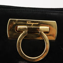 Salvatore Ferragamo Gancini Chain Shoulder Bag Suede Black Gold Auth fm4930-17