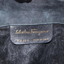 Salvatore Ferragamo Gancini Chain Shoulder Bag Suede Black Gold Auth fm4930-12