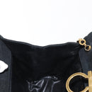Salvatore Ferragamo Gancini Chain Shoulder Bag Suede Black Gold Auth fm4930-19