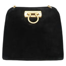 Salvatore Ferragamo Gancini Chain Shoulder Bag Suede Black Gold Auth fm4930-13
