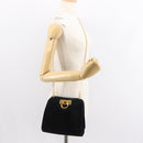 Salvatore Ferragamo Gancini Chain Shoulder Bag Suede Black Gold Auth fm4930-20