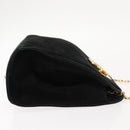 Salvatore Ferragamo Gancini Chain Shoulder Bag Suede Black Gold Auth fm4930-3