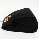 Salvatore Ferragamo Gancini Chain Shoulder Bag Suede Black Gold Auth fm4930-4