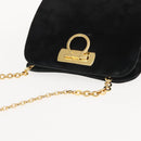 Salvatore Ferragamo Gancini Chain Shoulder Bag Suede Black Gold Auth fm4930-6