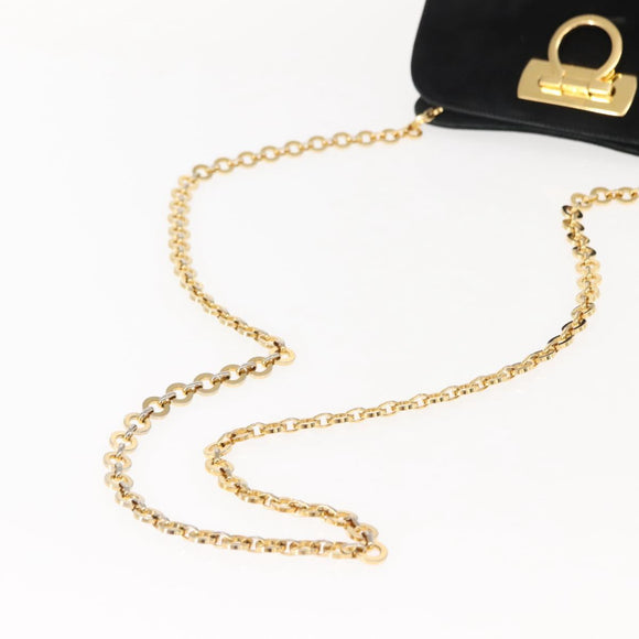 Salvatore Ferragamo Gancini Chain Shoulder Bag Suede Black Gold Auth fm4930