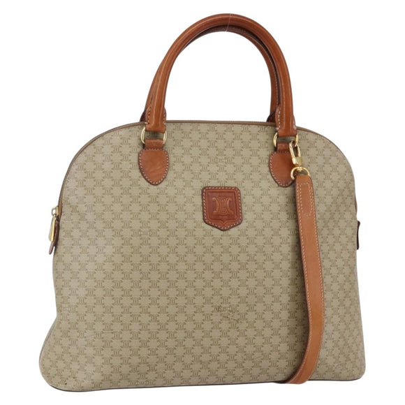 CELINE Macadam Canvas Hand Bag PVC 2way Beige Gold Auth fm4931