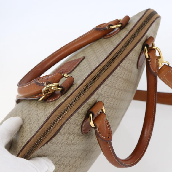 CELINE Macadam Canvas Hand Bag PVC 2way Beige Gold Auth fm4931