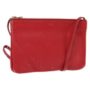 CELINE Trio Shoulder Bag Leather Red Gold Auth fm4933-1