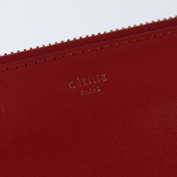 CELINE Trio Shoulder Bag Leather Red Gold Auth fm4933