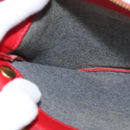 CELINE Trio Shoulder Bag Leather Red Gold Auth fm4933-19