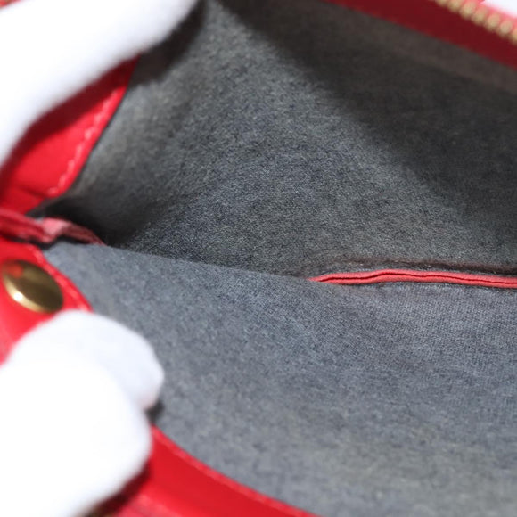 CELINE Trio Shoulder Bag Leather Red Gold Auth fm4933