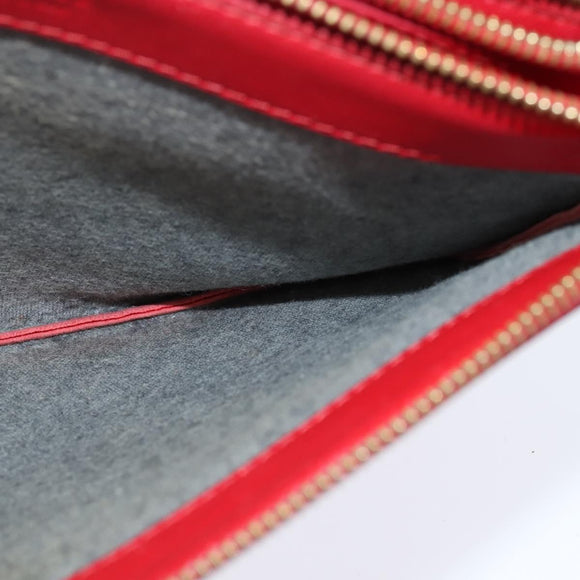 CELINE Trio Shoulder Bag Leather Red Gold Auth fm4933