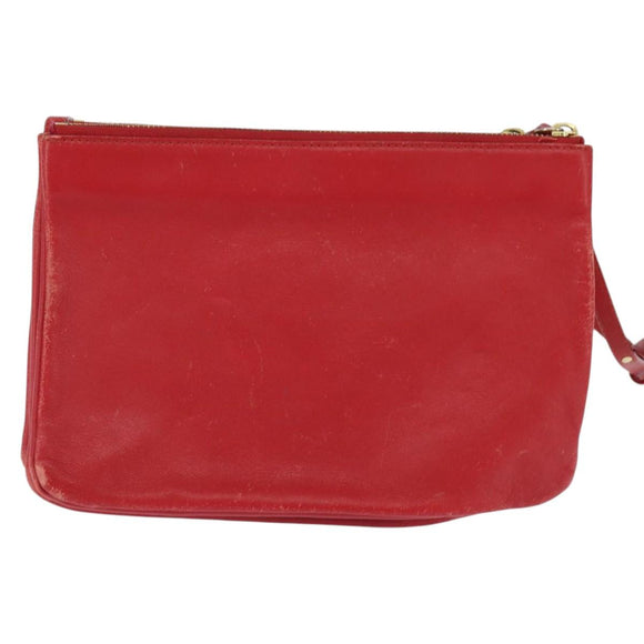 CELINE Trio Shoulder Bag Leather Red Gold Auth fm4933