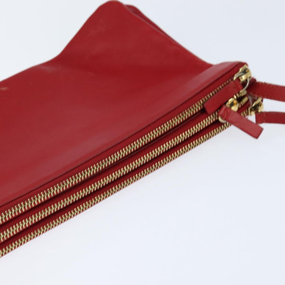 CELINE Trio Shoulder Bag Leather Red Gold Auth fm4933