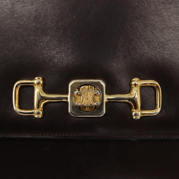 CELINE Hand Bag Leather Brown Gold Auth fm4934