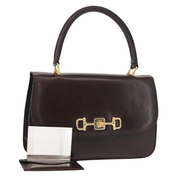 CELINE Hand Bag Leather Brown Gold Auth fm4934