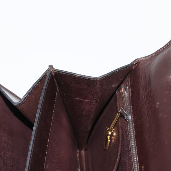 CELINE Hand Bag Leather Brown Gold Auth fm4934