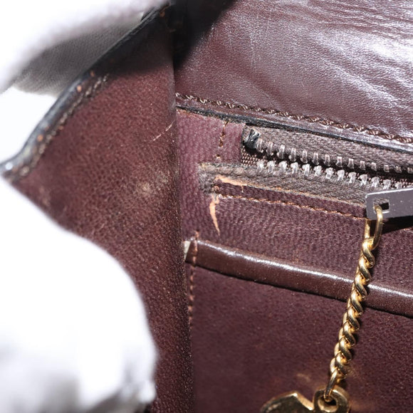 CELINE Hand Bag Leather Brown Gold Auth fm4934