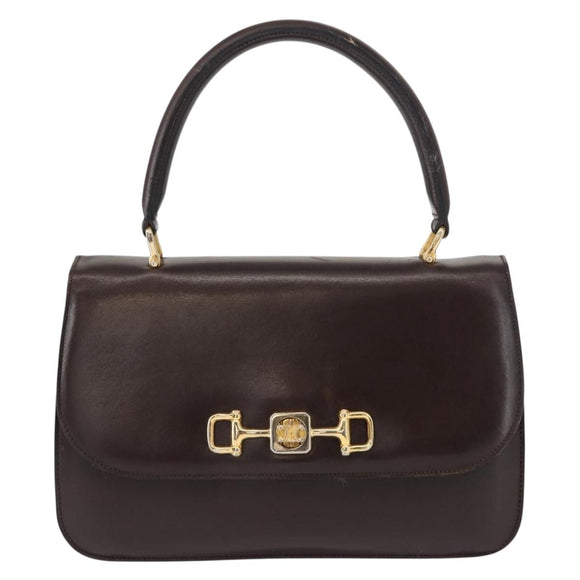 CELINE Hand Bag Leather Brown Gold Auth fm4934