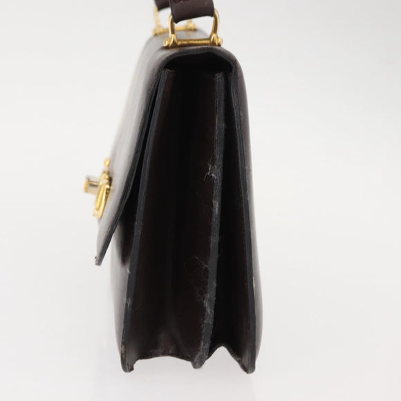 CELINE Hand Bag Leather Brown Gold Auth fm4934