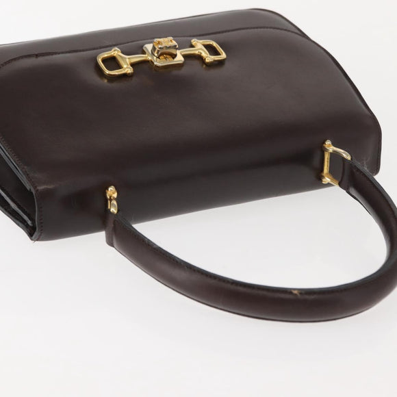 CELINE Hand Bag Leather Brown Gold Auth fm4934