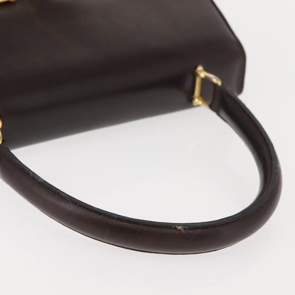 CELINE Hand Bag Leather Brown Gold Auth fm4934