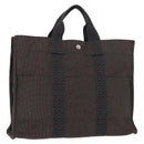 HERMES Her Line MM Hand Bag Canvas Gray Auth fm4937-1