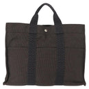 HERMES Her Line MM Hand Bag Canvas Gray Auth fm4937-2