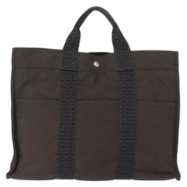 HERMES Her Line MM Hand Bag Canvas Gray Auth fm4937 - 0