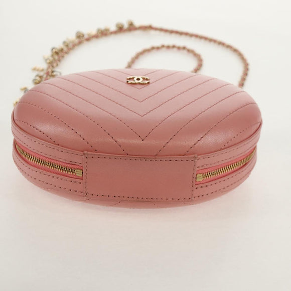 CHANEL Chain V stitch Shoulder Bag Leather Pink Gold CC Auth fm4939M