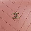 CHANEL Chain V stitch Shoulder Bag Leather Pink Gold CC Auth fm4939M-19