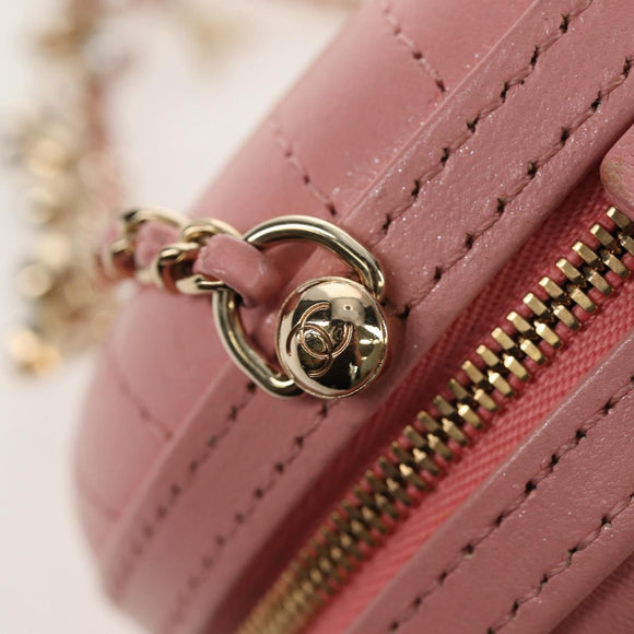 CHANEL Chain V stitch Shoulder Bag Leather Pink Gold CC Auth fm4939M