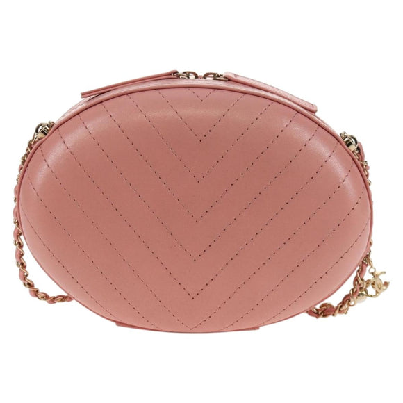 CHANEL Chain V stitch Shoulder Bag Leather Pink Gold CC Auth fm4939M