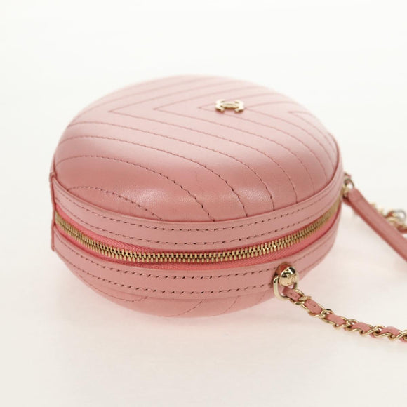 CHANEL Chain V stitch Shoulder Bag Leather Pink Gold CC Auth fm4939M