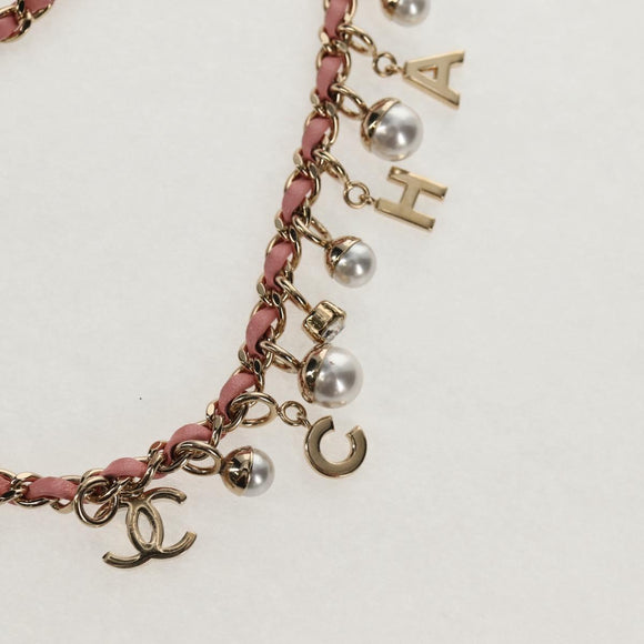 CHANEL Chain V stitch Shoulder Bag Leather Pink Gold CC Auth fm4939M