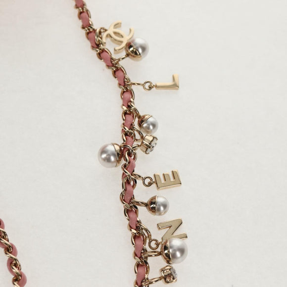 CHANEL Chain V stitch Shoulder Bag Leather Pink Gold CC Auth fm4939M