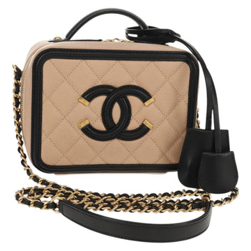 CHANEL CC Filigree Vanity Chain Bag Caviar Skin Beige Gold CC Auth fm4940M