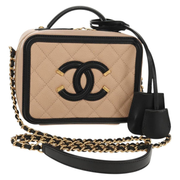 CHANEL CC Filigree Vanity Chain Bag Caviar Skin Beige Gold CC Auth fm4940M