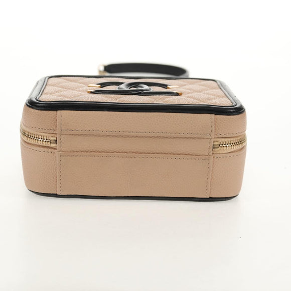 CHANEL CC Filigree Vanity Chain Bag Caviar Skin Beige Gold CC Auth fm4940M